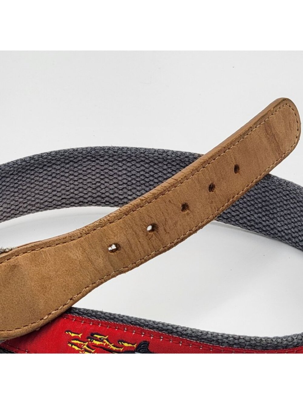 Vtg Guy Harvey Canvas Belt with Leather Accents & Marlin Fish Embroidery Red - Picture 4 of 14